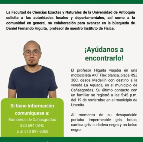 Incertidumbre y angustia: a casi cuatro meses de la desaparición del profesor Daniel Higuita de la UdeA