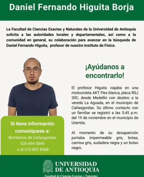 Incertidumbre y angustia: a casi cuatro meses de la desaparición del profesor Daniel Higuita de la UdeA